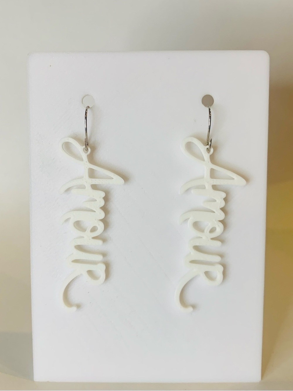 Handcrafted 'Amor' Script Earrings in White - Unbranded